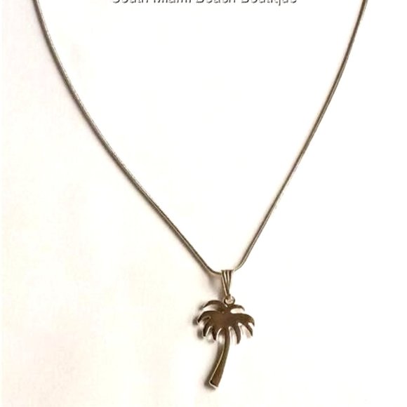 Palm Tree Necklace 18" Silver Plated Pendant Beach Coconut Tropical Island - Picture 6 of 10